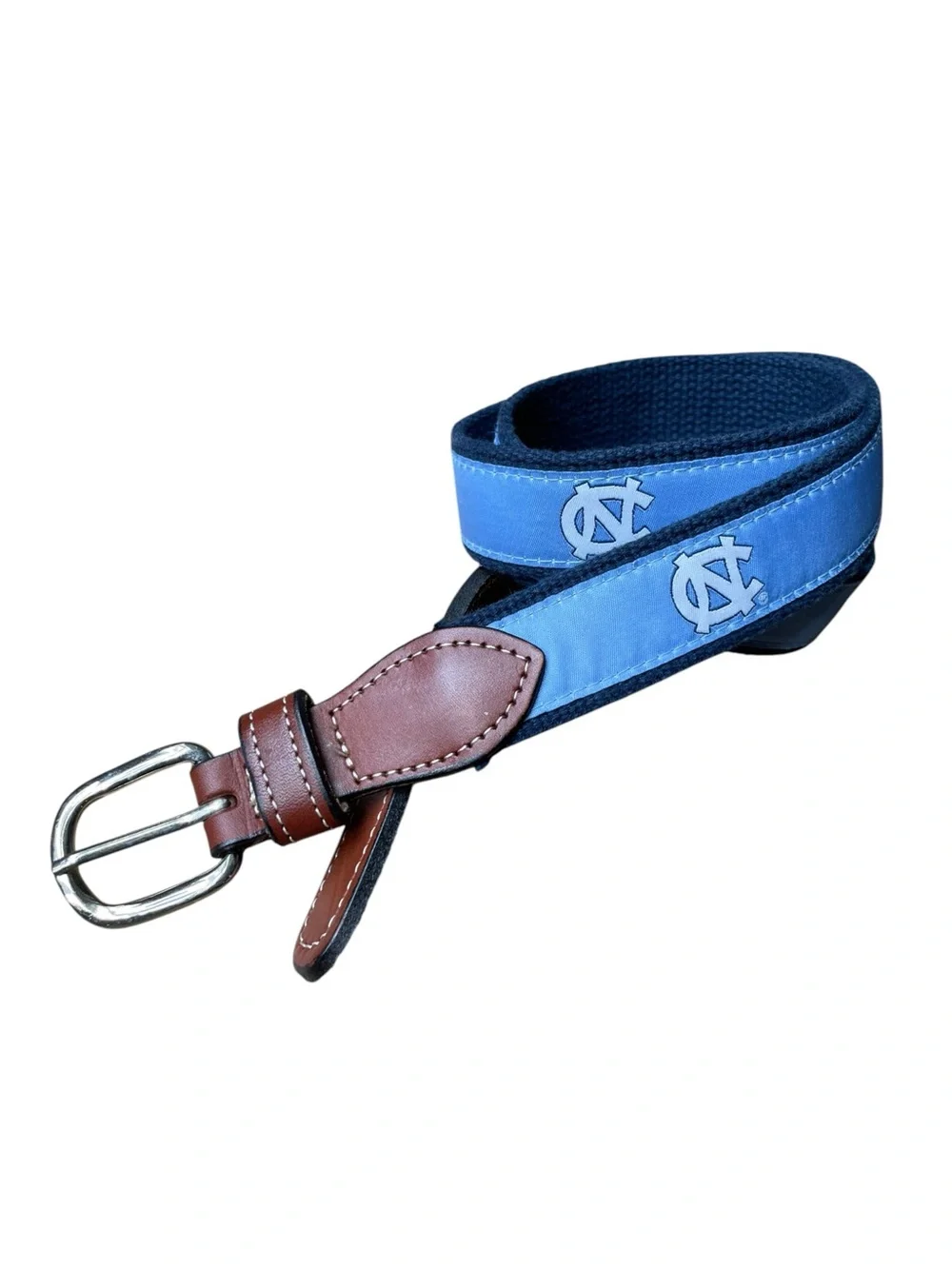 Bullington UNC Tar Heels Leather Ribbon Belt Mens Sz 34 Brass Buckle Team Spirit